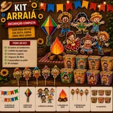Kit Festa Junina Decoração Completa arraial São João Bandeirinhas Balão Fogueira 3D Cachepôs Espantalhos