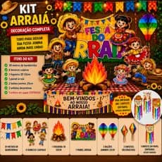 Kit Festa Junina Decoração Completa arraial São João Com Painel Bandeirinhas Balão Fogueira Painel Bonecos Caipiras Pipa
