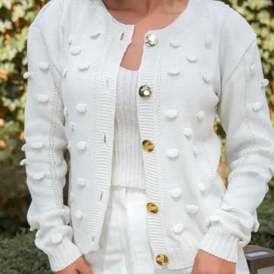 Casaco Feminino Cardingan Luxo Com Detalhes e Botões De Tricot Tendência 2025 Em Promoçao