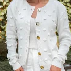 Casaco Feminino Cardingan Luxo Com Detalhes e Botões De Tricot Tendência 2025 Em Promoçao