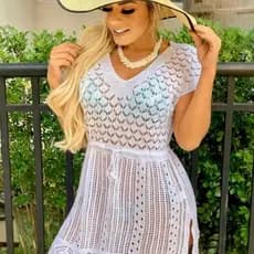 Saida de Praia Vestido Com Fenda Trico Moda Feminina Elegante Em Promocão