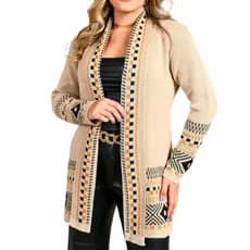 Cardigan Kinomo Tricot Feminino Quadriculado Casaco Manga Longa Elegante Sobretudo Feminina Trico