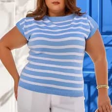 Blusa Feminina Plus Size Listras Tricot Modal Premium Elegante Dia a Dia Verão 2026 Australis Modas