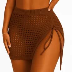 Saida Praia Saia Crochê Tricot com Cordão Lateral Fenda Lançamento Exclusivo Costafe Malhas