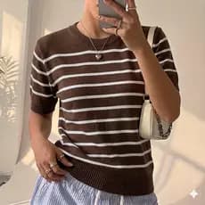 Blusa Feminina Listrada Verão Fresquinha Casual Com Manga Curta Moda Tendência Elegante 2026