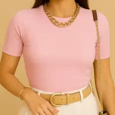 Blusa Feminina Fresquinha Casual Com Manga Curta Moda Tendência Segunda Pele Moda Tricot Verão