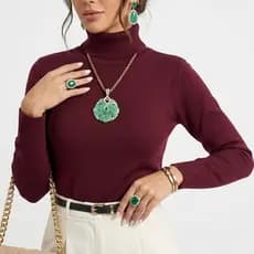 Blusa Feminina Gola Alta Tricot Inverno Manga Longa Inverno