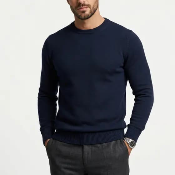 Sueter Masculino Tricot Lã Masculina Canelada Gola Redonda Moda Inverno