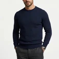 Sueter Masculino Tricot Lã Masculina Canelada Gola Redonda Moda Inverno