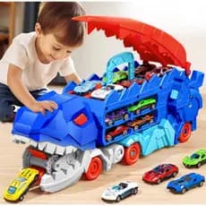 Caminhão Carrinho Dinossauro e Tubarão acompanha carrinhos de metal