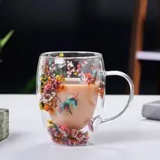 Caneca Vidro Duplo 350ml Floral Térmica Bebidas