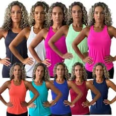 Kit 10 Regata Feminina Dry Fit Poliamida Academia Fitness Corrida Camiseta Nadador Treino