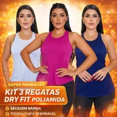 Kit 3 Regata Dry Fit Feminina Academia Poliamida