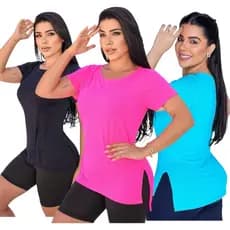 Kit 3 Blusa Dry Fit Long Line Feminina Tampa Bumbum Para Academia Fitness Poliamida