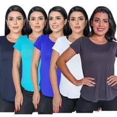 Kit 5 Blusa Fitness Feminina Dry Fit Poliamida