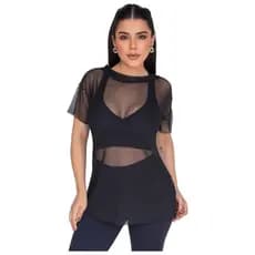 Blusa De Tule Feminina Transparente De Academia Fitness