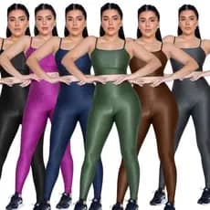 Conjunto Top - Legging Wonder Forrado Academia Feminino Cintura Alta Canelado Abertura Bojo Top X