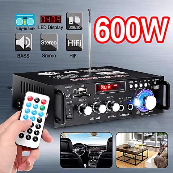 Potente Amplificador 220v Bass 600W Bluetooth USB FM FM AUX SD Karaoke controle remoto Home Cinema