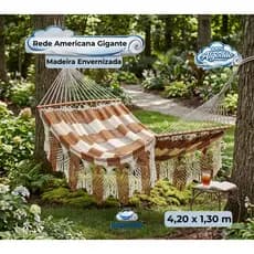 Rede Americana Gigante Com Madeira Envernizada Luxo Varanda Artesanal