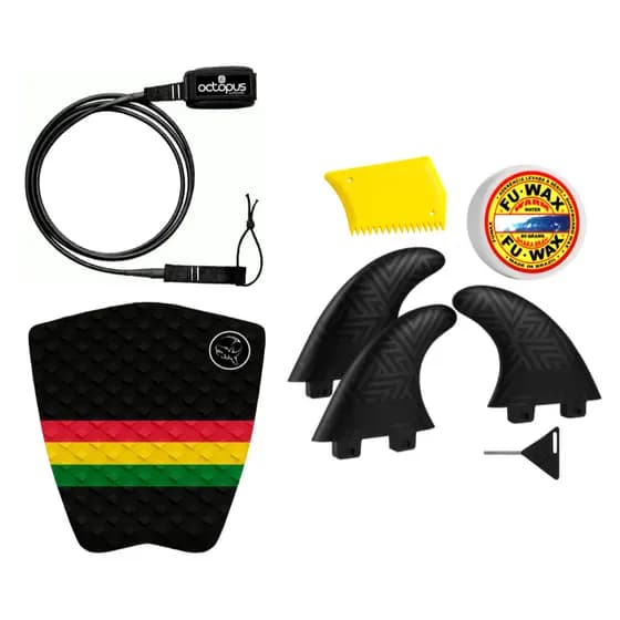 Deck Prancha Surf + Leash 6´competição+ Parafina Surf+ Quilhas M5