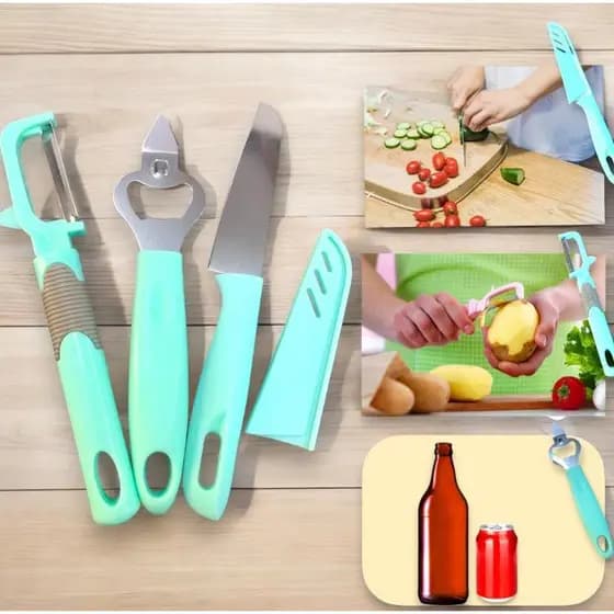 Kit Descascador Faca Abridor de Garrafa Lata Kit Cozinha Cozinhando com Praticidade Kit Utensilios de Cozinha