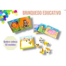 Kit 3 Jogos Quebra Cabeça Animais Infantil em madeira Mdf 10 peças cada Brinquedo Educativo