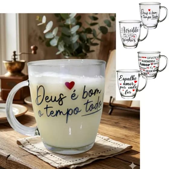 Caneca de Vidro 370ml Frase Motivacional Presente Criativo com Caixa Individual Presente Mães Dia dos Namorados Amigos