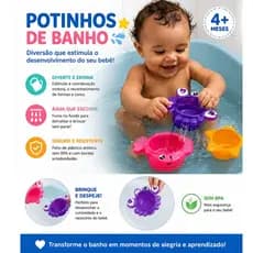 Potinhos de Banho Bebê Brinquedo Educativo Infantil Banheira Água Coordenação Motora