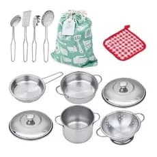 Conjunto panelas inox infantil 12pçs/ Aço inoxidável/ Crianças/ Brinquedos