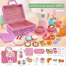 Conjunto de cesta de piquenique para crianças, talheres, brinquedo, chá da tarde, lanche 30 peças