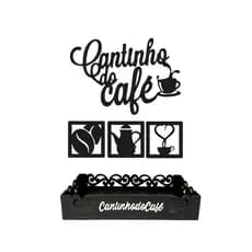Kit Cantinho do Café com Bandeja Aplique de parede Café da Manhã e Quadro Decorativo MDF Premium