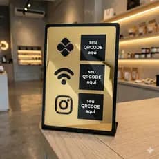 Placa Pix Display Elegante Comércio Mesa Balcão para Pix Wifi Instagram Interativo Manicure