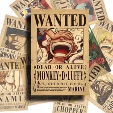 Conjunto 5 POSTER One Piece ou unitário Procurados Wanted Adesivo Decoração Parede Porta Quarto