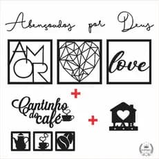 Kit 5 itens Decorativos Diferentes + 2 Cantinho do Café e Abençoados Por Deus + Porta Chaves Lar Mdf