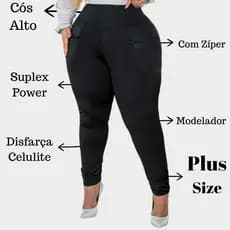 Legging Plus size Feminina Malha Grossa Cintura Alta Modeladora Do M ao G4 Bolso e Zípper