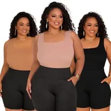 Blusa Regata Plus Size Feminina Gola Quadrada Canelada Tendência com Tecido Ribana Premium