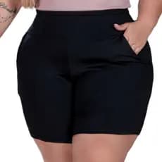 Bermuda  Legging Plus Size Shorts Cintura Alta com Bolsos Laterais Casual Meia Coxa M ao G4