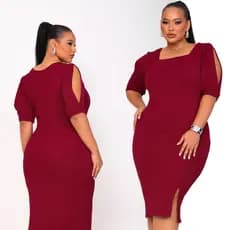 Vestido Midi Feminino Plus Size Moda Evangélica com Fenda e Detalhe no Ombro Forro Duplo GG ao G4