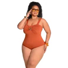 Body Plus Size Feminino Alça Média Forrado Afina a Cintura com Fivela Dourada e Elástico Brasil Copa Do Mundo 44/54