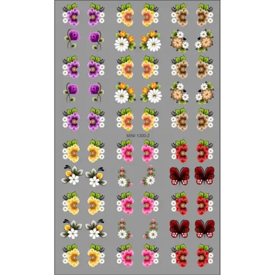 60 Adesivos de Unha 3D Flores 2 PRÉ PRONTO - modelo MINI 1300-2