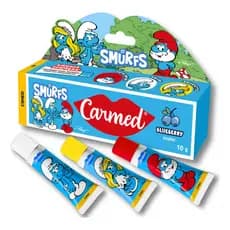 Hidratante Labial Carmed Smurfs Gliter Fini Amora Minhocas Beijos Melancia Maça do Amor Dentadura