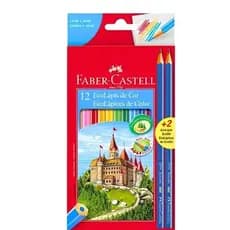 Lápis de Cor Faber Castell 12 cores + 2 lápis de escrever (brinde borracha e apontador)