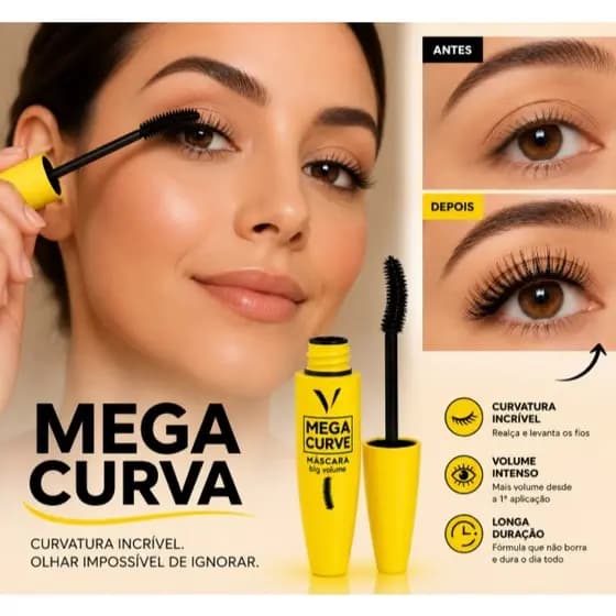 Máscara de Cílios Preta Vivai Mega Curve Volume Extremo à Prova D’Água Longa Duração