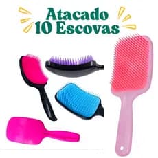 Escova de Cabelo Raquete Cabelos Lisos e Cacheados - Escova desembaraçadora Atacado 10 Unidades