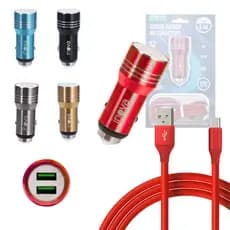 Carregador Veicular TURBO com 02 Portas USB Cabo TIPO-C de 1 Metro INOVA CAR-8357