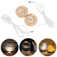 Kit 2 Bases De Madeira Com Led Luminária Exposição Usb Branco Morno 23220BRMO
