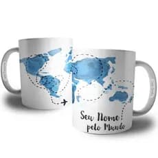 Caneca para Viagem Personalizada com o nome do Viajante - Mapa Mundi Trip Travel Destinos