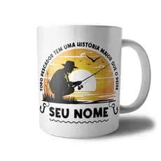 Caneca Pescador Personalizada com Nome Xicara Pesca Pescaria Peixe Frase Criativa Presente Pai Amigo