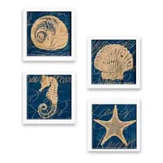 Kit 4 Quadros Decorativos MAR CONCHA PRAIA AZUL MARINHO