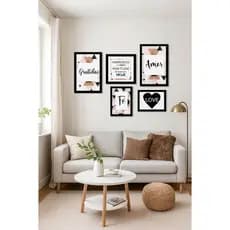 kit quadro 5 pecas geometrico rosa luxo fe amor gratidao love ARTE EXCLUSIVA